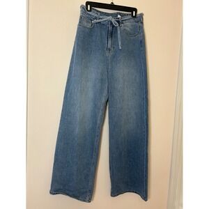 H&M Divided Women's Light Wash Wide Leg Jeans‎ Tie Waist Casual Comfort Size 2